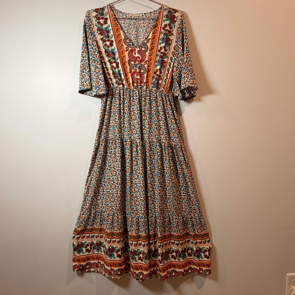 Kirundo‎ Bohemian Floral Print Maxi Dress in Multi-Color Medium